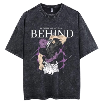 Men's Oversized T-Shirt Acid Washed Streetwear Retro Graphic Print Summer Cotton Short Sleeve T-Shirt Worn Japanese Anime